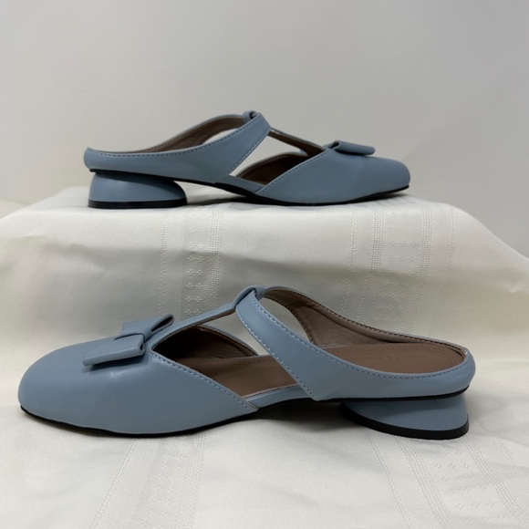 DSOZ & Fashion Blue Bow Slingback Flats EU 40 Square Toe Low Heel Mary Jane - Picture 6 of 16